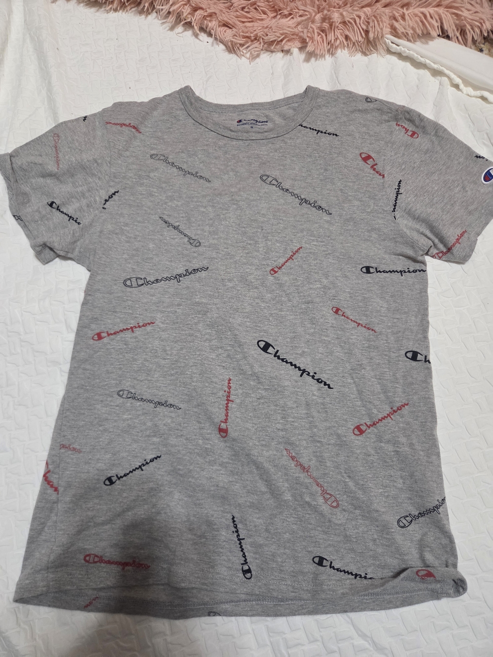 Champion Gray All-Over Logo Tee Unisex Med Cham-ss1